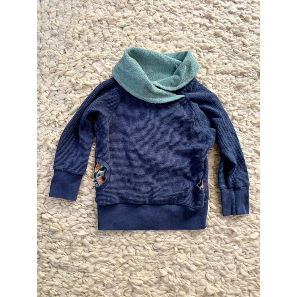 Kids Kotan&Co Navy Blue Teal Waffle Knit Cowl Neck Sweatshirt 3T custom made